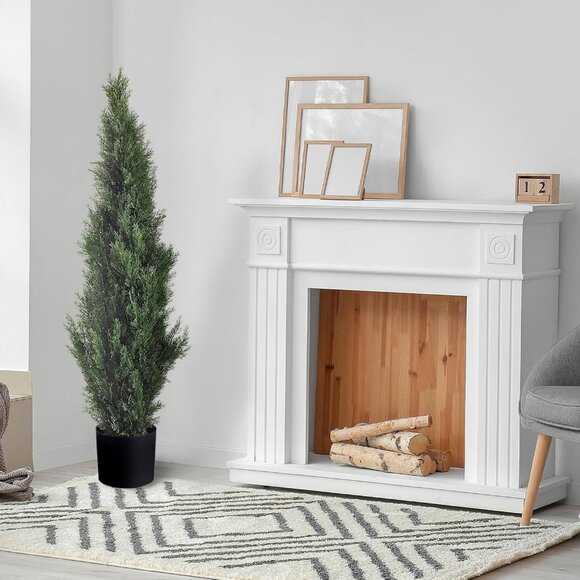 Set of 2 Pre-Potted 4 Feet Faux Cedar Tree, Lifelike UV Protected Front Door Dec - Picture 6 of 7